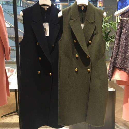 Plus size 4XL! winter fashion double breasted woolen vest women notched lapel long sleeveless jacket