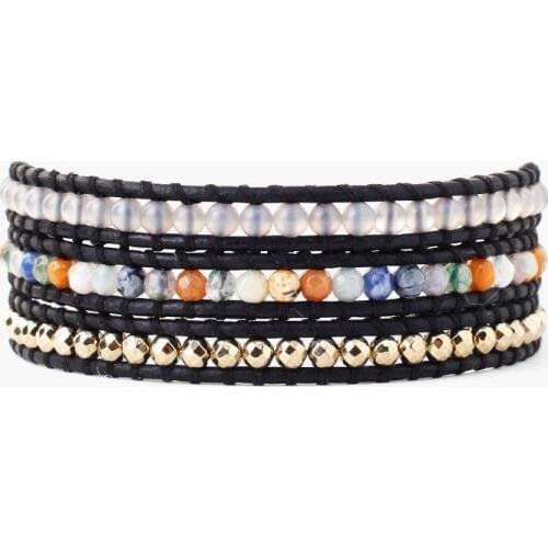 Adjustable mixed stone grey matte beads wrap bracelet multi color triple wrap bracelet