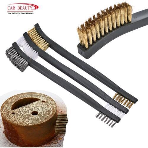 3Pcs/Set 17cm Car Steel Wire Brush Nylon Brass Wire Brush Auto Cleaning Rust Removal Tools Dust Drill Brush Grinder