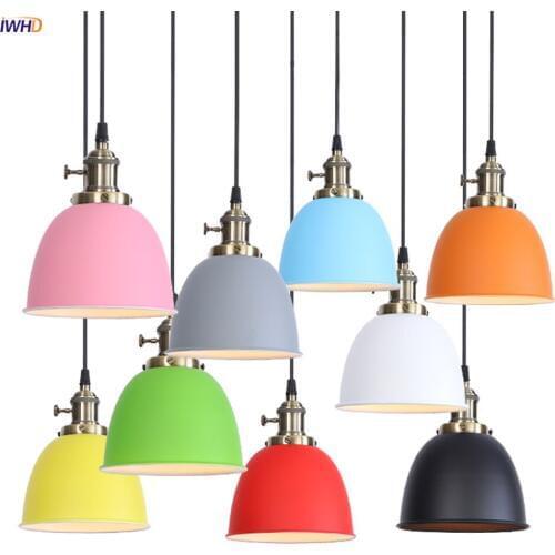 IWHD Nordic Modern LED Pendant Lights Bedroom Dinning Living Room Light Colorful Mini Wooden Pendant Lamp Hanglamp Edison