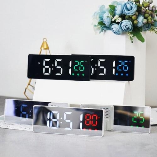 LED Mirror Alarm Clock Multi-Function Silent Electronic Clocks Digital Snooze Wake Up Light Time Temperature Display Home Clock