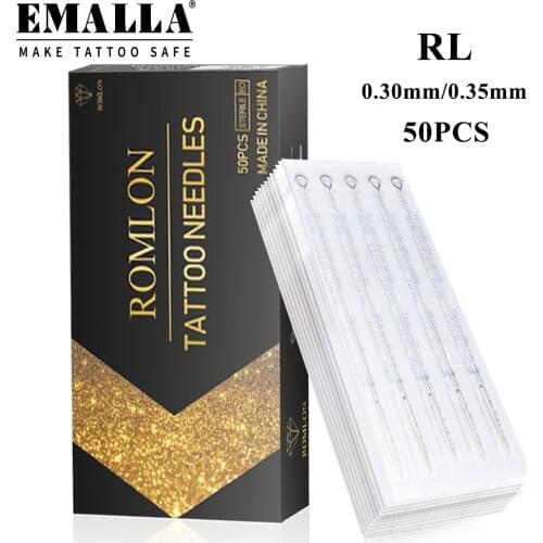 EMALLA 50Pcs 5RL 0.3MM Tattoo Needles Disposable Sterilized Stainless Steel Tattoo Machine Needles for Tools Tattoo Supplies