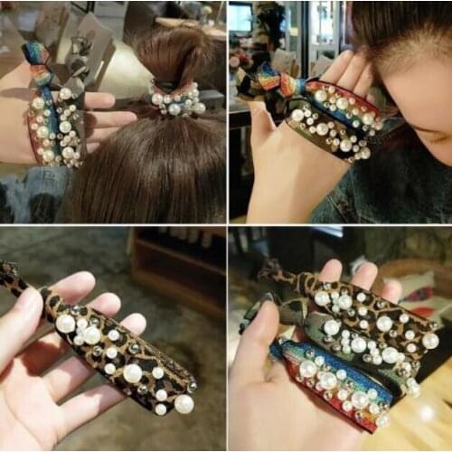 Tx001 Korean fashion elastic hair rope hair band rubber band pearl hair ring hair accessories women jewelry accessories