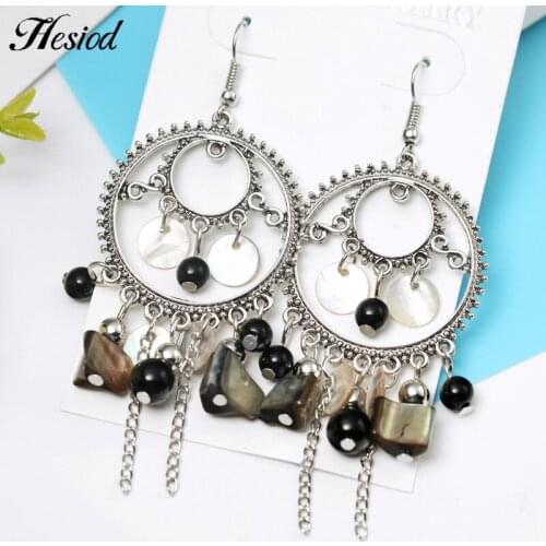 Vintage Beads Tassel Chandelier Earrings Retro Silver Color Double Round Hanging Dangle Earring For Women Statement Jewelry