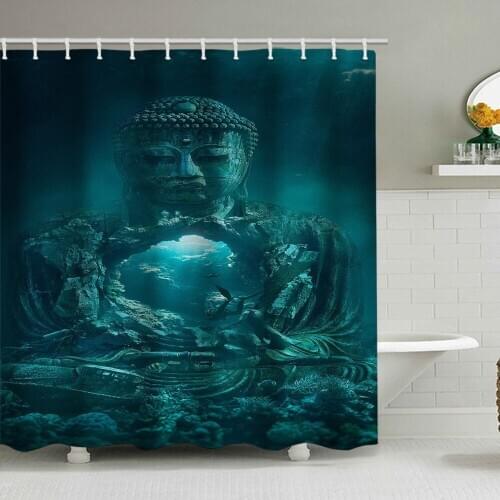 Seabed withered Buddha printing waterproof bathroom shower curtain bathroom curtain curtain partition curtain delivery hook