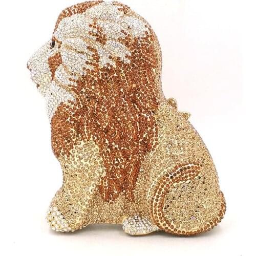 Bridal wedding party women luxury evening party bag diamonds animal asto lion clutches elegant embellished crystal purses