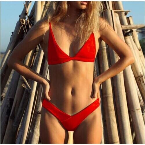 Swimwear Women Red Yellow Pink Padded Bikini Set Bandage Trangle Swimsuits Push-up Bikini Beach Wear Women Female