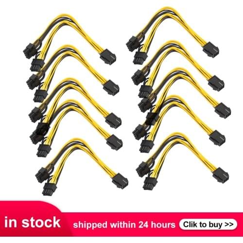 10pcs PCI-Express PCIE 8 Pin To Dual 8 (6+2)Pin VGA Graphic Video Card Adapter Power Supply Cable 20cm PCIE PCI Express 8 Inches