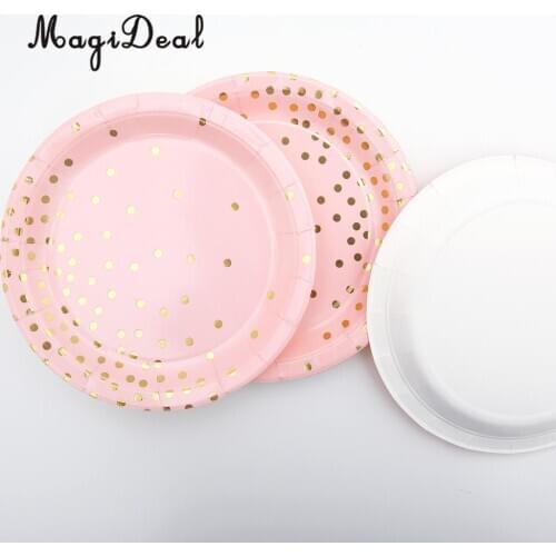 10 Pieces Gold Spots Paper Party Set Plates Wedding Birthday Party Tableware