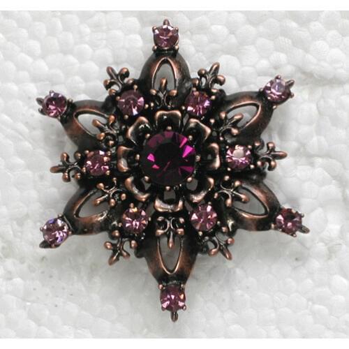 Antique copper purple Rhinestone Flower Pin brooches C461 D3