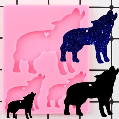 Shiny Wolf Family Silicone Molds DIY Epoxy Resin Molds Custom Keychain Mould Handmade Charms Moulds Cake Decorating Tools