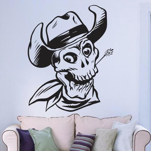 Skull Bones Wall Stickers Hat Death Dead Cowboy Smile Cool Style Home Decor for Bedroom Man Cave Vinyl Window Decal Mural M515