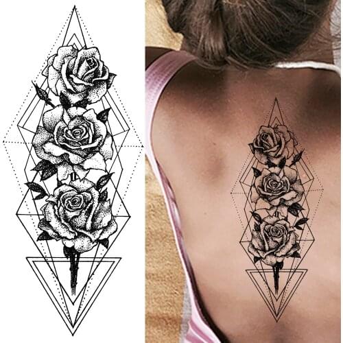 Black Geometric Flower Temporary Tattoos Fake Dot Pattern Flower Tattoos 3D Waterproof Womens Fashion Body Art Tatoos For Adult