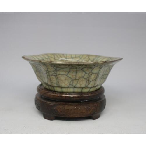 Antique SongDynasty porcelain bowl,Ge Kiln,Yello hexagonal bowl,hand painted crafts /collection & adornment,Free shipping