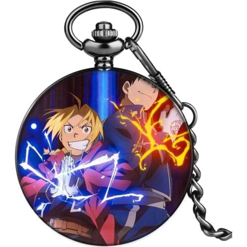 Fullmetal Alchemist Cartoon Anime Pattern Quartz Pocket Watch Simple Alloy Antique Chain Timepiece Gifts for Kids Friends Fans