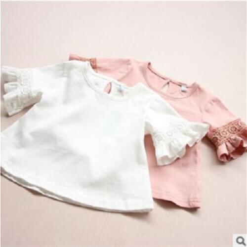 Baby Girl T Shirt Round Neck Short Flared Sleeve Solid Summer New Korean Version Tops
