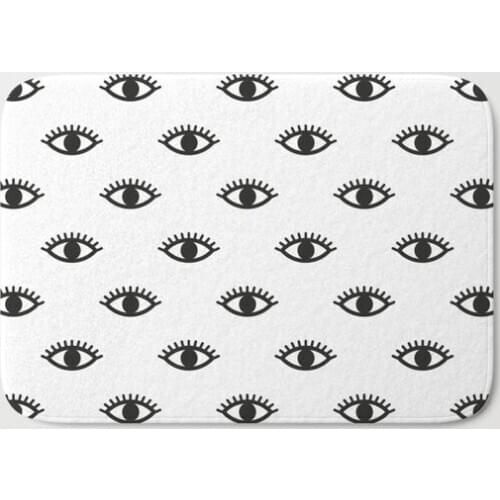 Eyes Bath Mat Flannel Absorbent Non Slip Amulet Talisman Black on White Doormat Entrance Door Bath Room Mats