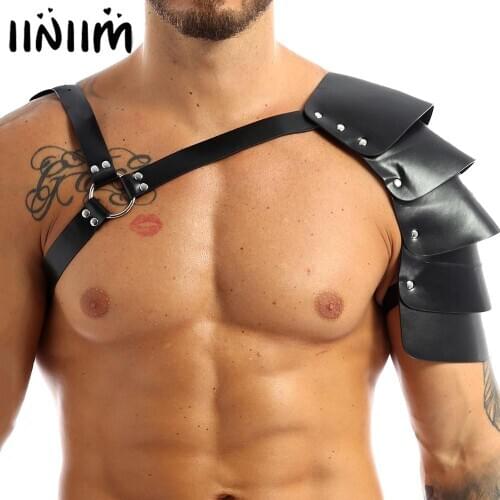 Iiniim Men Male Punk Fashion Clubwear Cosplay Faux Leather Armor Body Chest Harness Bondage Costume Shapers with Buckles Harness