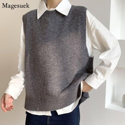 Cashmere Knitted Sweater Vest Women Autumn Winter 2021 New Wool Vest Sleeveless Sweaters Pullover O Neck Solid Sweaters 16774