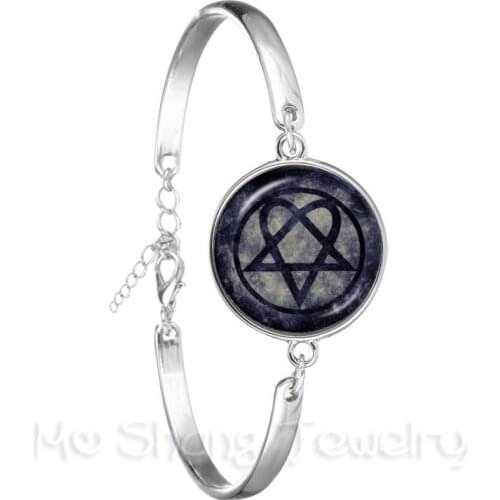 Classic Supernatural Pentagram Glass Bracelet Gothic Pendant Satanism Evil Occult Pentacle Jewelry Pagan Charm Chain Bangle