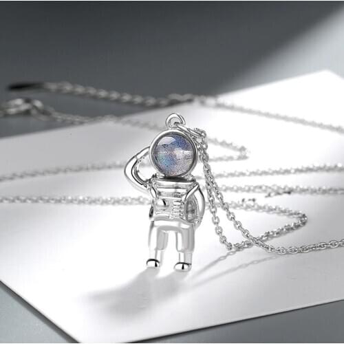KOFSAC 2020 Trendy 925 Sterling Silver Necklaces For Women Jewelry Creative Crystal Astronaut Pendant Necklace Unisex Collier