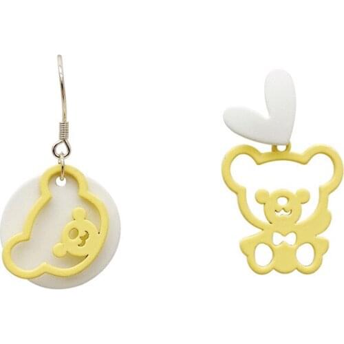 Korean Cute Yellow Bear Asymmetric Earrings Graceful Stud Earrings Ear Hook Markdown Sale Discount Low Price