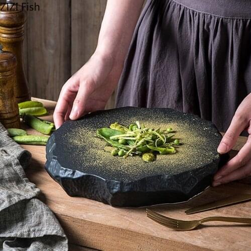 Creative Stone Shaped Ceramic Plate Western Restaurant Steak Barbecue Salad Plate Pure Color Dinner Plate Home Decor Tableware