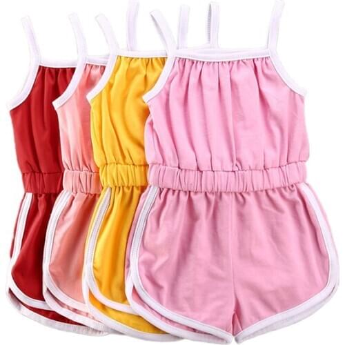 Baby Girls Boys Summer Clothing Sets Cotton Soild Candy Colors Sleeveless Jumpsuits Casual Sunsuit Outfits For 6M-5Y