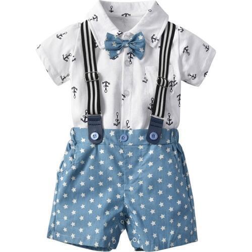 Summer Newborn Infant Gentleman Clothes Set 100% Cotton High Quality Fashion Kids Boys Clothing Wedding Birthday Boys Outfits