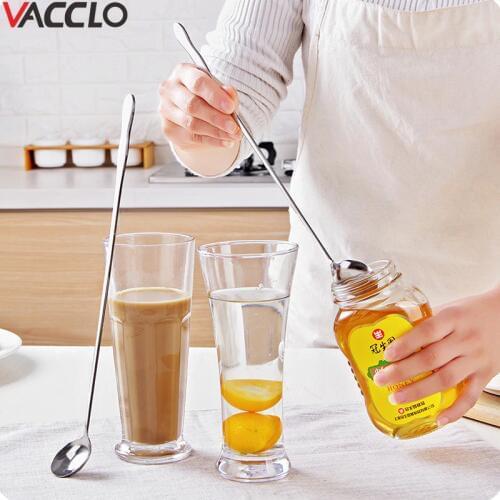Vacclo Stainless Steel Long Handle Mixing Spoon Tea Coffee Ice Cream Dessert Spoon Kitchen Tools Kitchen Tableware Tablespoon