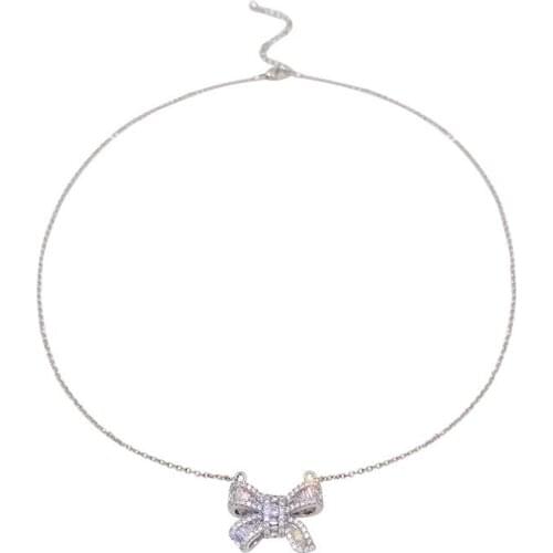 2021 Trendy Shiny Bowknot Necklace Alloy Chain Necklace for Women Accessories Fashion Jewellery
