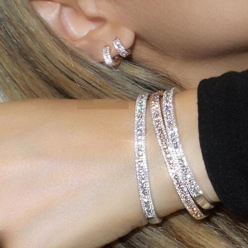 Fashion wedding jewelry set AAA cubic zirconia CZ sparking bling luxury high quality women elegant earring bangle set