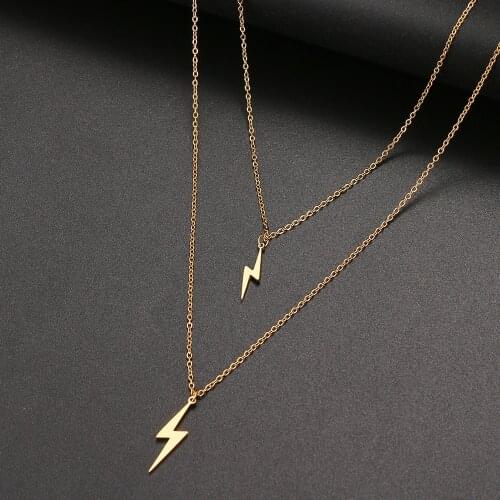 Stainless Steel Necklaces Fashion Pendant Multi-layer Style Lightning Chain Necklace For Women Jewelry Party Friend Gifts NEW