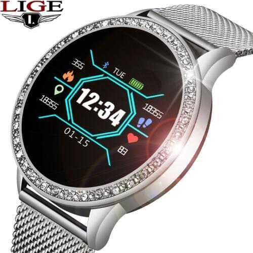 New Diamond Women Rhinestone Watches Lady Dress Women smart watch Gold shell waterproof smartwatch Heart rate monitor For iPhone