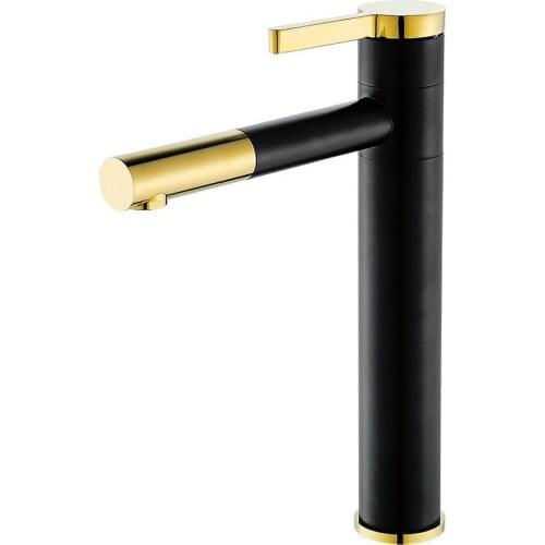 New Design Brass 360 Rotating Faucet Black+gold Plated Handle Bathroom fashion Washbasin Basin Mixer Tap F-0069
