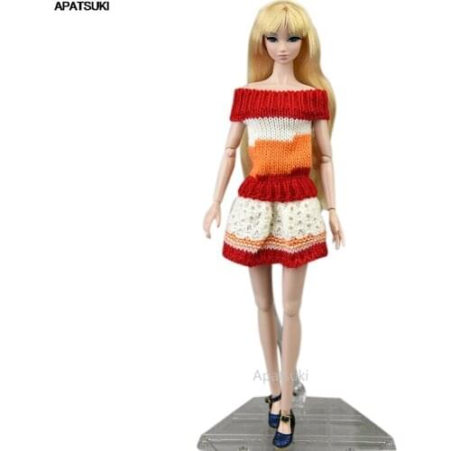 Orange Pure Manual Knitted Handmade Sweater Dress For Barbie Doll Clothes Outfits 1/6 Dollhouse Accessories Gifts For Kids Toys