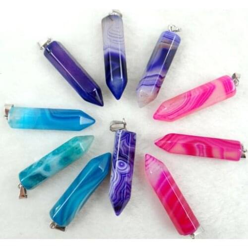 New Natural stone amethyst Quartz Crystal Opal lapis tiger eye pillar pendant for diy Jewelry making necklace Accessories 24pcs