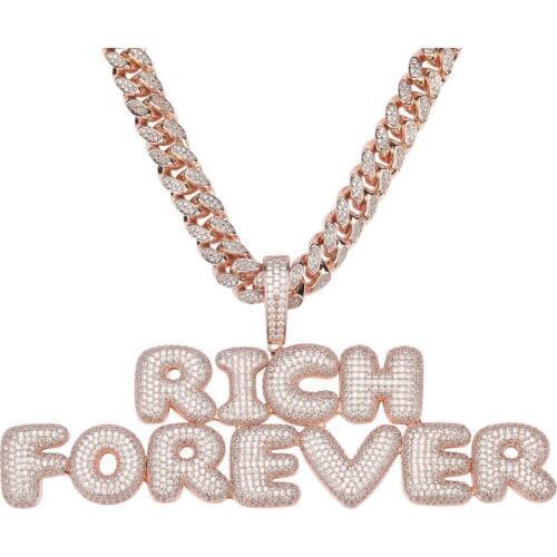 Bubble Letter Name Pendants Hip Hop CZ Cubic Zirconia Paved Bling Iced Out Alphabet Necklaces for Men Rapper Jewelry