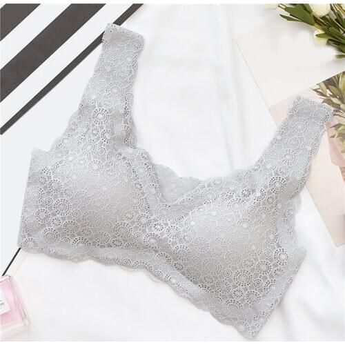 Simple Solid Color Bras Ladies Sexy Seamless No Steel Ring Gather Sleep Bra Sports Underwear Lace Patchwork Bra For Female