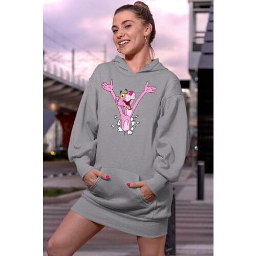 Angemiel Wear Wall Hottest Pink Panther Gray Dress Sweatshirt Tunik