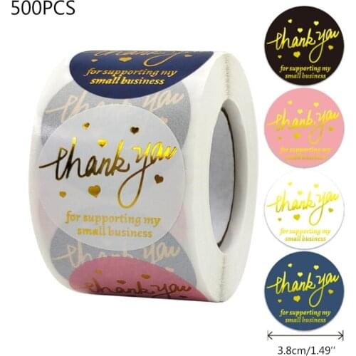 F3MA 500 Pieces/roll Self-adhesive Sealing Thank You Sticker Labels 1.5 Inch 4 Colors Letters Printed for Gift Bags Packaging