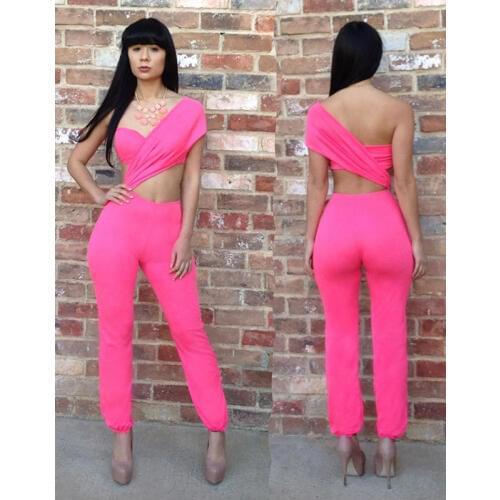 Sexy One Shoulder Bodycon Jumpsuit Asymmetrical Hollow Out Sleeveless Cutout Long Playsuit Backless Rompers Womens Jumpsuit