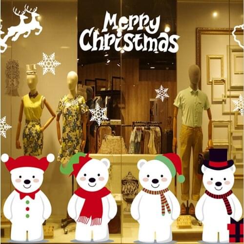 Removable Static stickers 3D PVC Wall sticker gives gifts Decals Christmas Party Santa Claus snowman Shop window decor murals