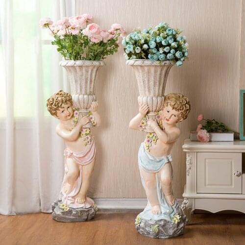 Nordic Large Floor Resin Angel Vase Fake Flower Arrangement Villa Cinema Sculpture Crafts Home Livingroom Furnishing Decoration