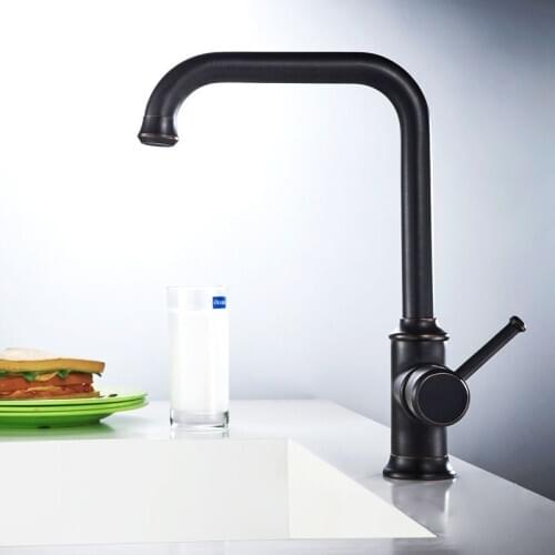 Deck Mount Bathroom Kitchen Faucet Single Handle 360 Rotate Basin Sink Mixer Taps Black Hot and Cold Water Mixers