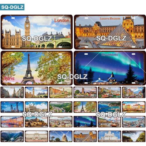 [SQ-DGLZ] Europe City License Plate Metal Sign Vintage Plaque Tin Sign Wall Decor For Bar Country Painting Travel Poster