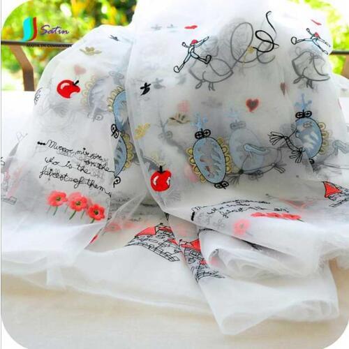 Organza Fairy Tale Kingdom Embroidery Fabric,Prince/princess/castle Fabric for Child Baby Skirt Clothing Making Fabric S0416H