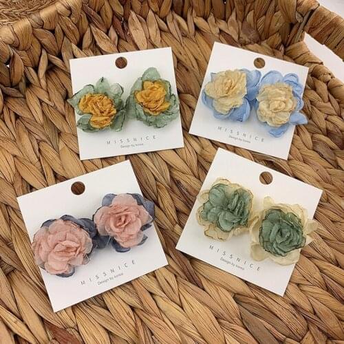 U-Magical Creative Contrast Color Chiffon Flower Dangle Earring for Women Vintage Multiple Multi-layered Petals Earring Jewelry