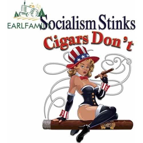 EARLFAMILY 13cm x 9.7cm For Socialism Stinks Cigar Bumper Car Stickers Waterproof Decal Sunscreen Scratch-Proof Decoration