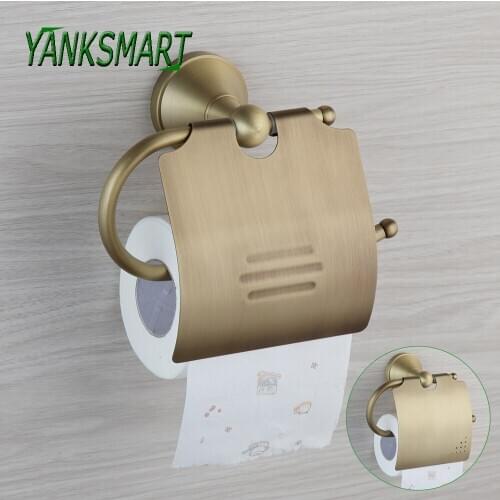 YANKSMART Antique Brass Bathroom Kitchen Accessories Stainless Steel Toilet Paper Holder Tissue Holder Roll Paper Holder Box